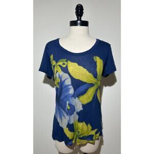 BANANA REPUBLIC Navy Blue Floral Rayon Stretch Blouse Top Shirt Womens L